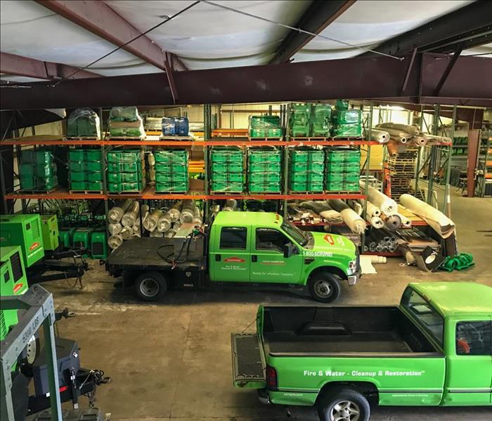 SERVPRO trucks and equipment in our Woodstock, GA warehouse.